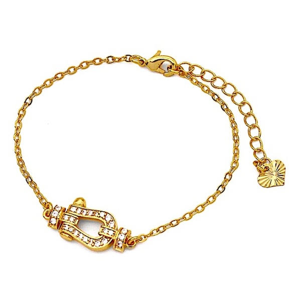 Gold Horseshoe Zircon Bracelet Chain Link Snaffle Stirrup D Ring Gift for Friend - Picture 2 of 10